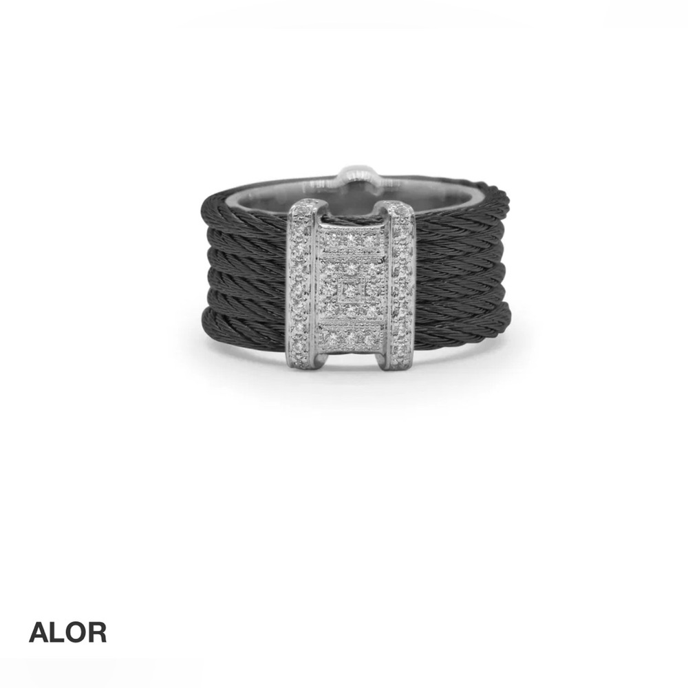 Alor Women’s Black Cable Diva Ring in 18k White Gold & Diamonds, Size 7, EUC